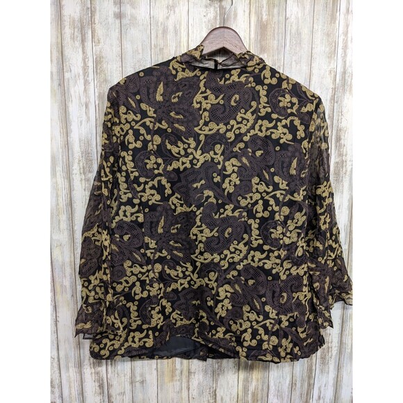 Avenue Paisley Semi-Sheer 3/4 Sleeve Silk Button Up Ruffle Blouse 14/16 NWT - Picture 9 of 11